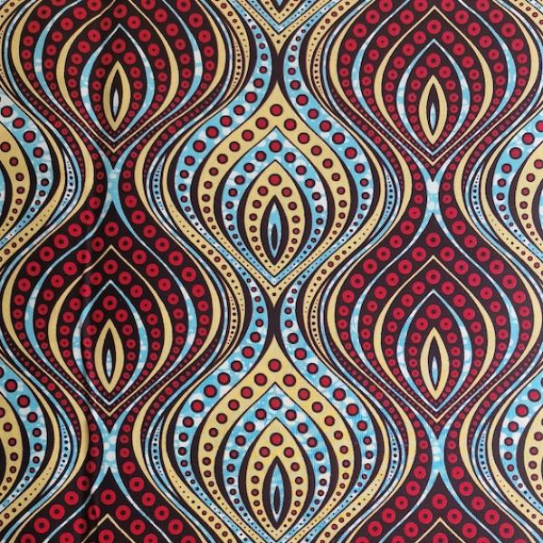 Afrikanischer Wax Print Stoff Baumwolle RED BLUE DIAMONDS